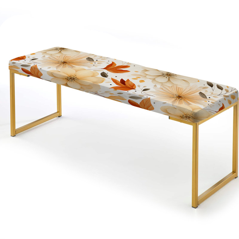 Earthy Mandala Boho Pattern II - Floral Upholstered Gold Bench