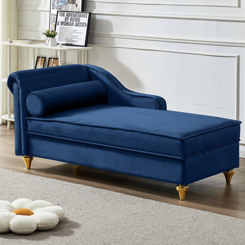 Chaise longue rembourrée Gaurik, Velours bleu marine