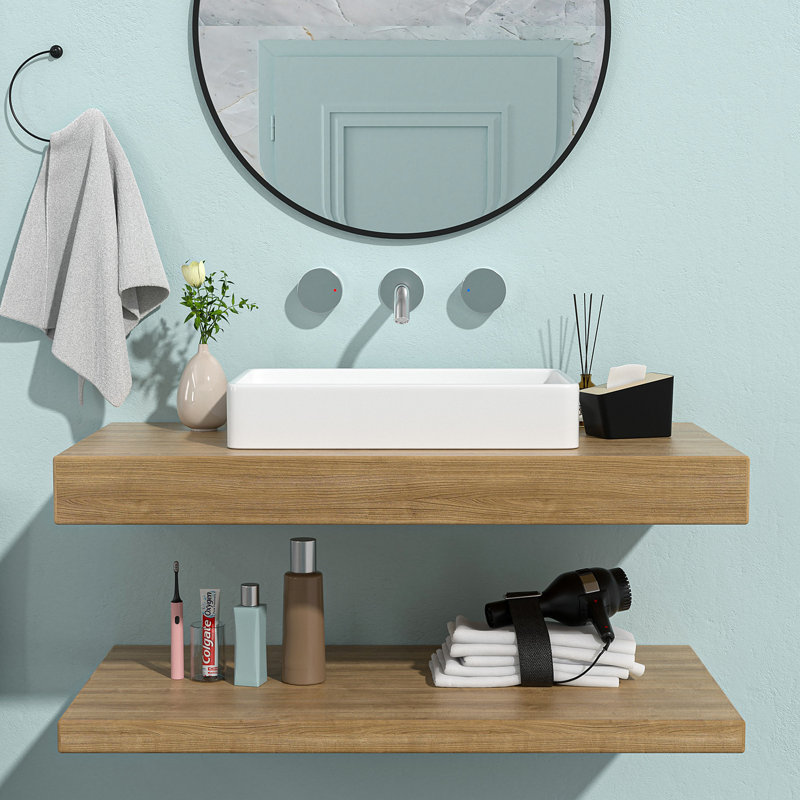 24"X16" White Ceramic Rectangular Vessel Bathroom Sink