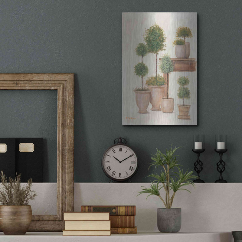 «Potting Bench & Topiaries I» par Pam Britton, H 16 po x l 12 po