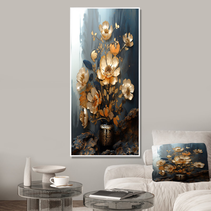 Golden Poppy Meadows II - coquelicots, art mural, Cadre flottant blanc, H 60 po x l 28 po x P 1,5 po