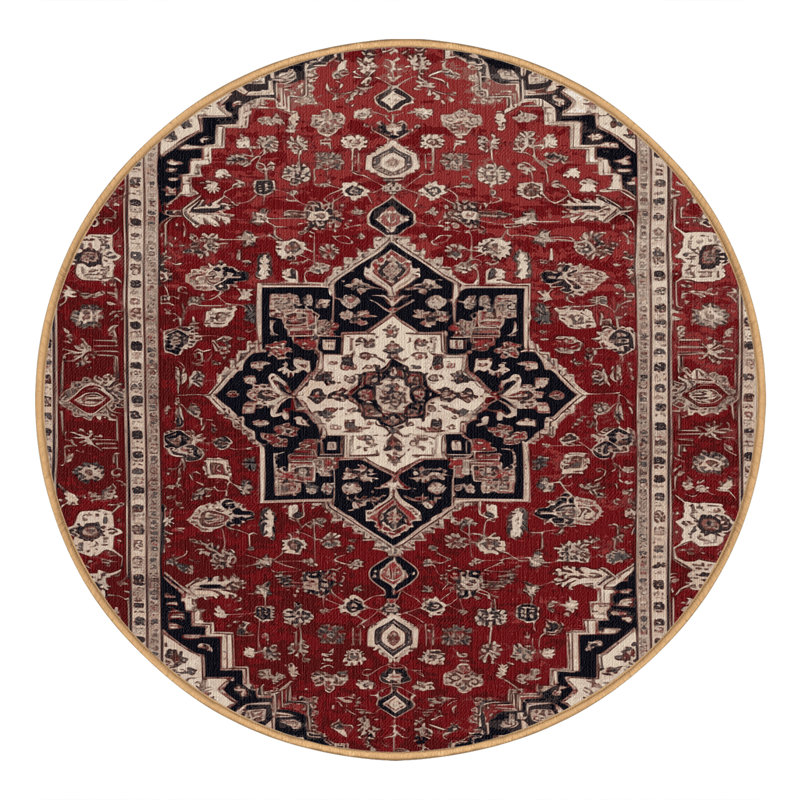 Machine Washable Persian Brown Area Rug, Round 4'