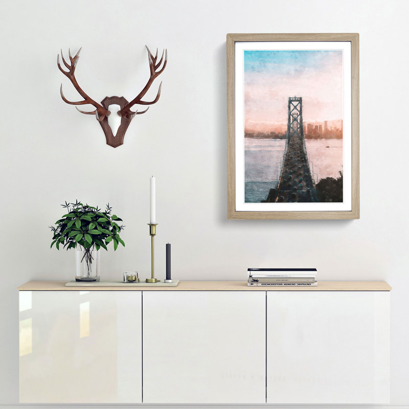 Bridge in San Francisco - Picture Frame Graphic Art Print, 87cm H x 62cm W x 2cm D, Oak Framed