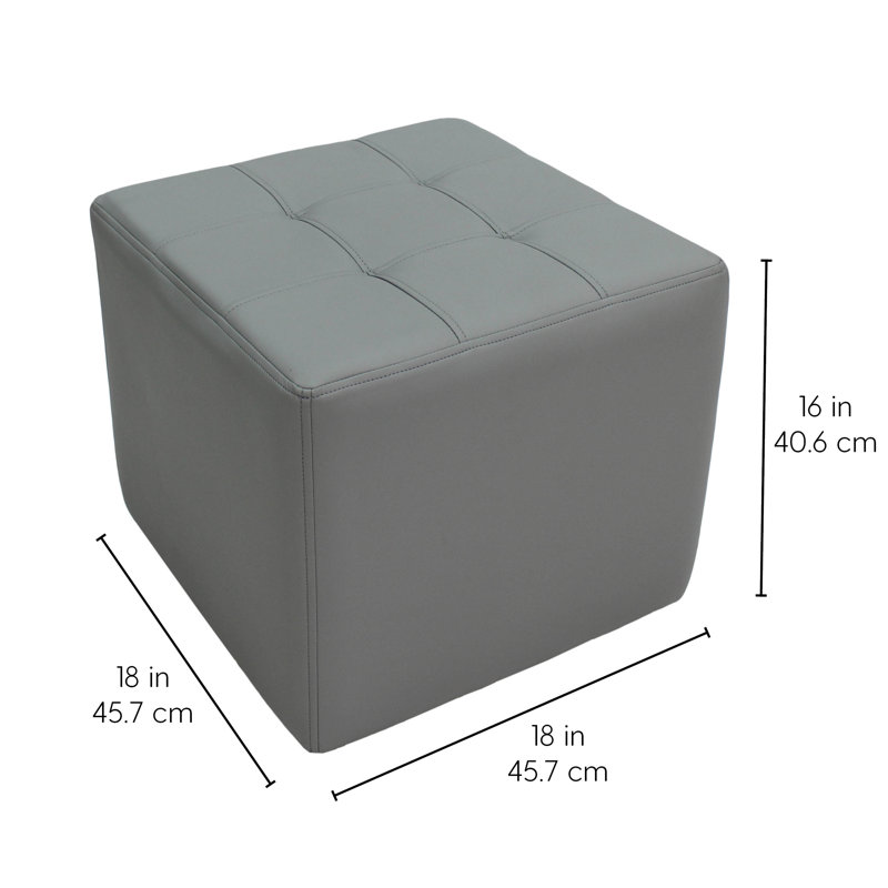 Tufted Square Ottoman 16" Height, Gray Faux Leather