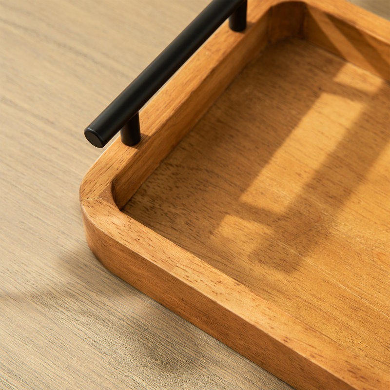 Plateaux rectangulaires en bois d'acacia avec poignées en métal