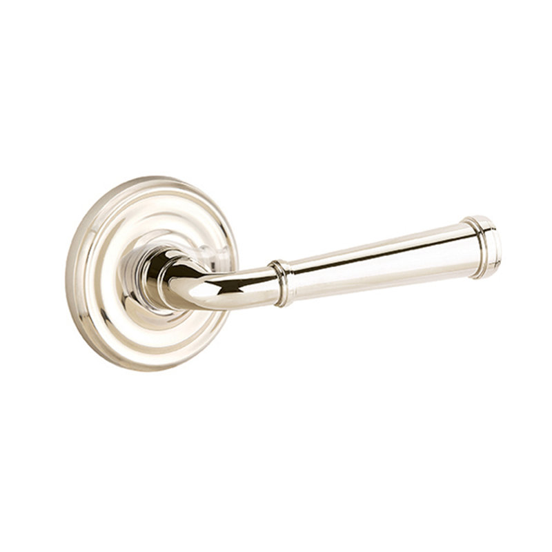 Merrimack Round Passage (Hall & Closet) Door Lever with Round Rosette, Bright Nickel, Left
