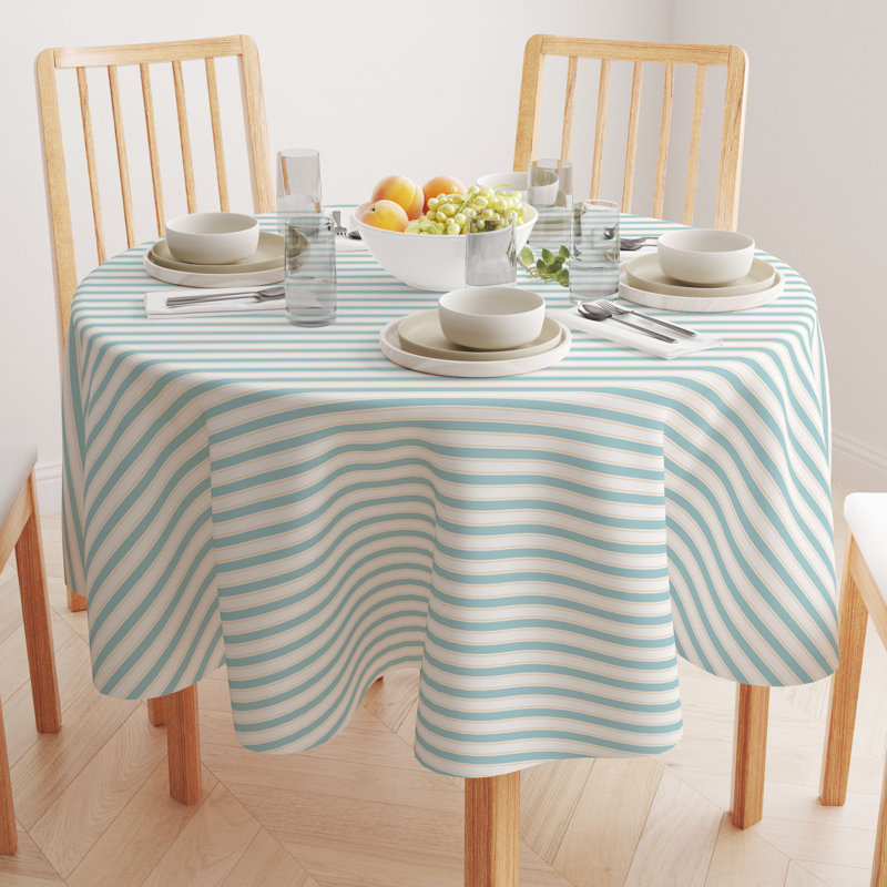 Round Striped Cotton Twill Tablecloth