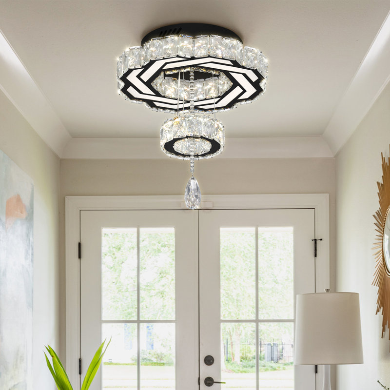 Petit luminaire suspendu en cristal H13 "à 2 niveaux de gouttes de pluie en forme de goutte d'eau de plafond pour la cuisine de la chambre à coucher