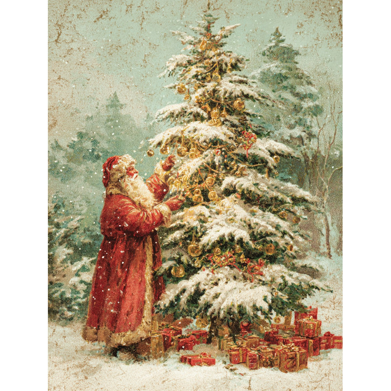 «Santa Decorating Christmas Tree», art mural sur toile tendue, H 24 po x l 16 po