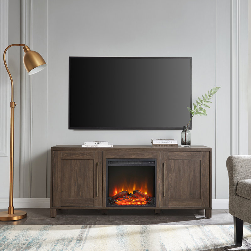 TV Stand for TVs up to 65" with Fireplace Included, Alder Brown