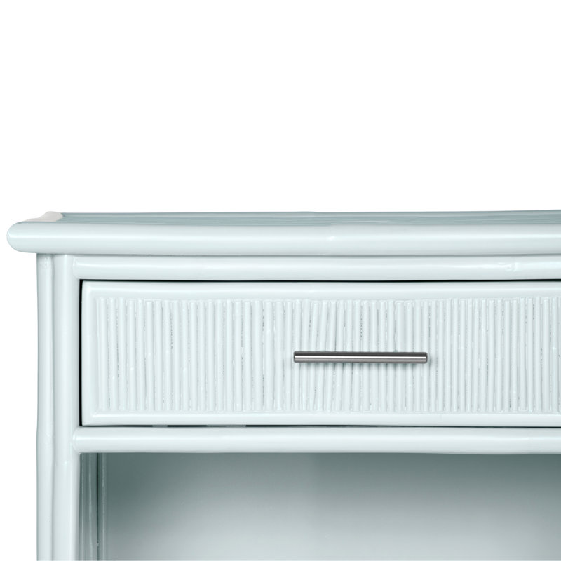 1 - Drawer Rattan Nightstand, Light Blue