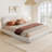 Boucle Fabric Upholstered Platform Bed With Round-Shaped Design Headboard-6547244