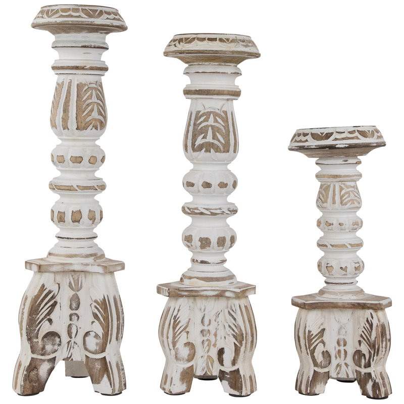 18'' H Wood Tabletop Pillar, Brushed White