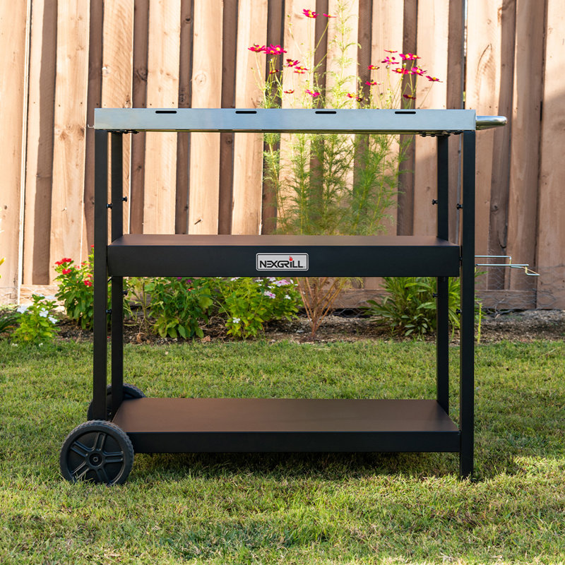 Nexgrill Stainless Steel and Black Outdoor Food Prep Cart