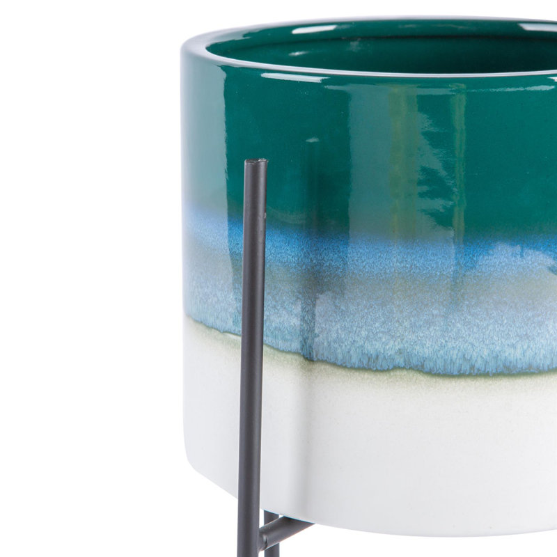 Nicola Spring - Reactive Glaze Plant Pots on Stands - 19cm, Green/Black