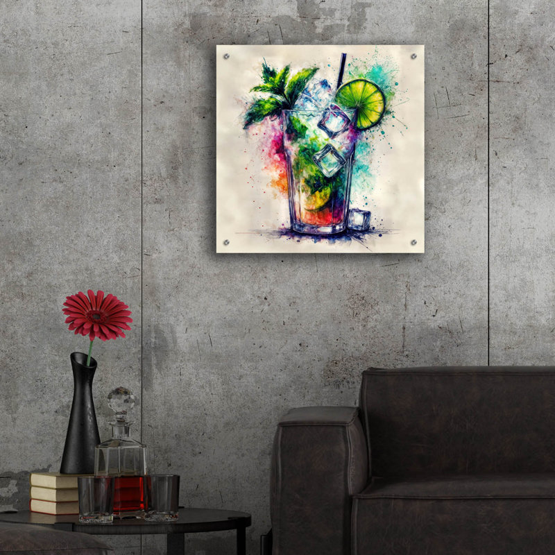 «Mojito Cocktail Watercolor» par Rey Klimt, art mural acrylique, H 24 po x l 24 po