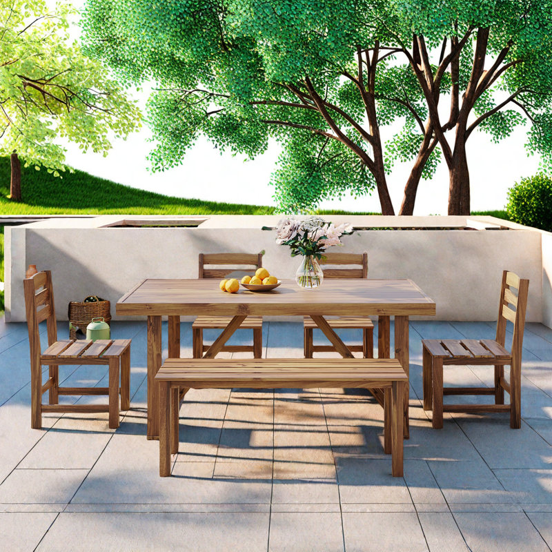 Nadelyn 6 - Person Rectangular Outdoor Dining Set,Patio Dining Set, Natural