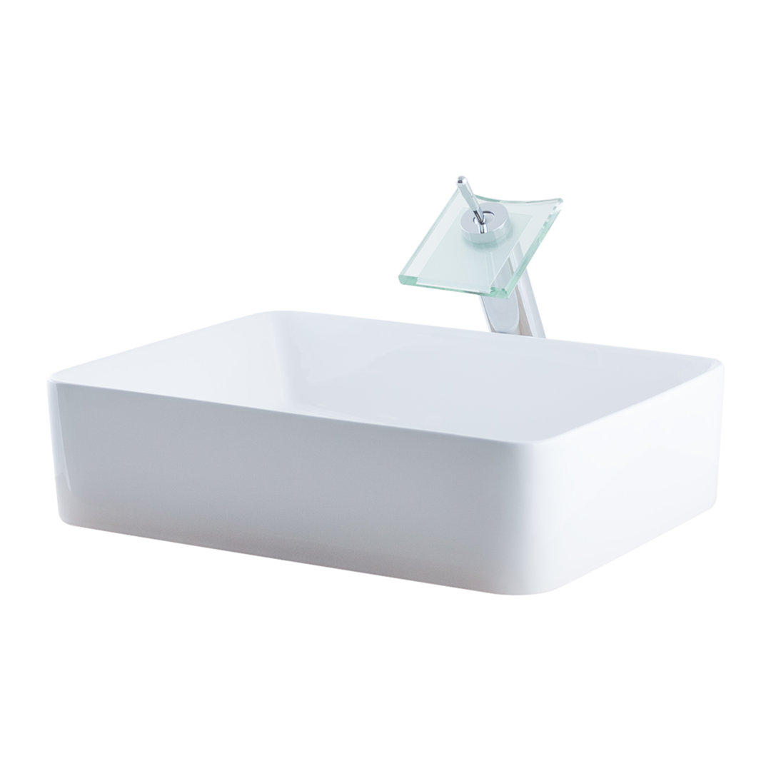 Novatto 16.5'' Glossy White Ceramic Rectangular Bathroom Sink with Faucet Novatto