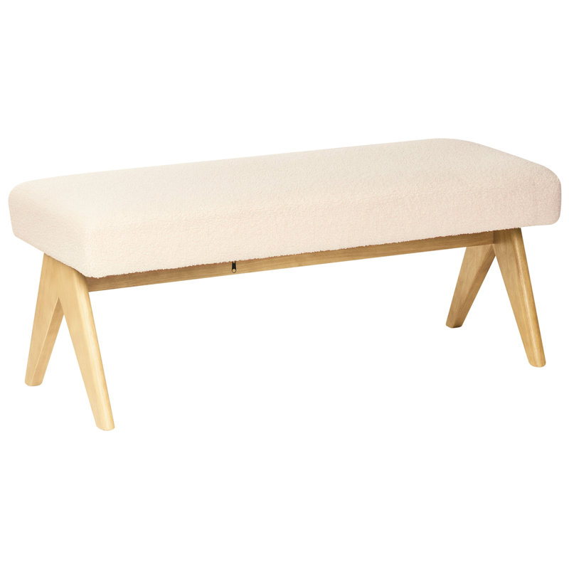 Bench Drumheller Boucle, Light Yellow Wood, White