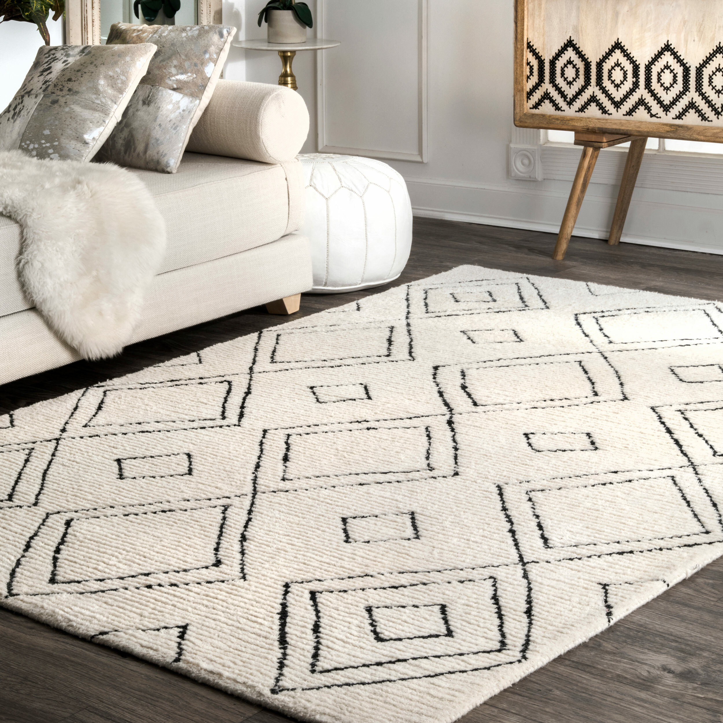 Union Rustic Giannini Geometric Moroccan Area Rug in Gray/ Off White &  Reviews