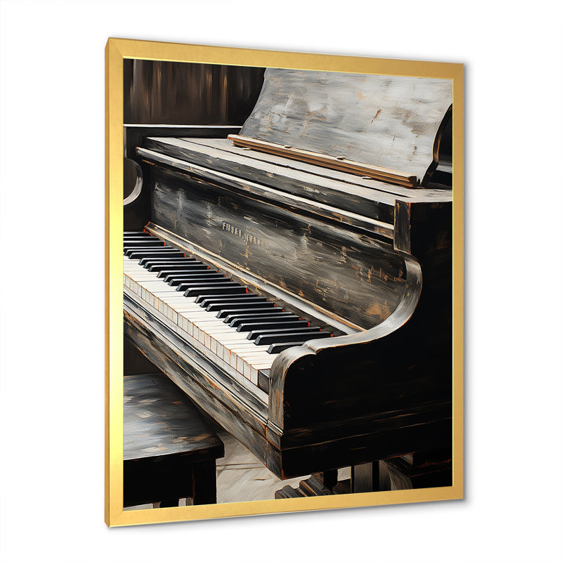 «Black and White Piano Keys To Serenity II», reproduction sur toile, Cadre doré simple, H 44 po x l 34 po x P 1,5 po