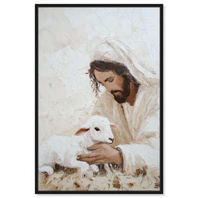  «Jesus with Baby Goat II», art mural encadré sur toile, cadre noir, 20 x 30