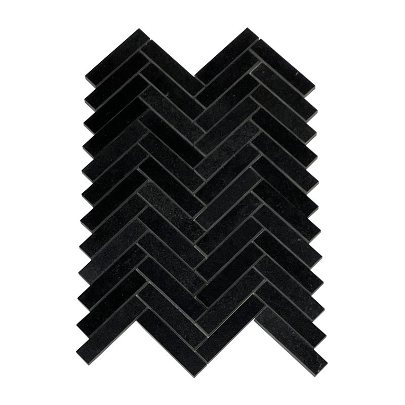 1″X4″ Absolute Black Granite Herringbone Polished Mosaic Tile
