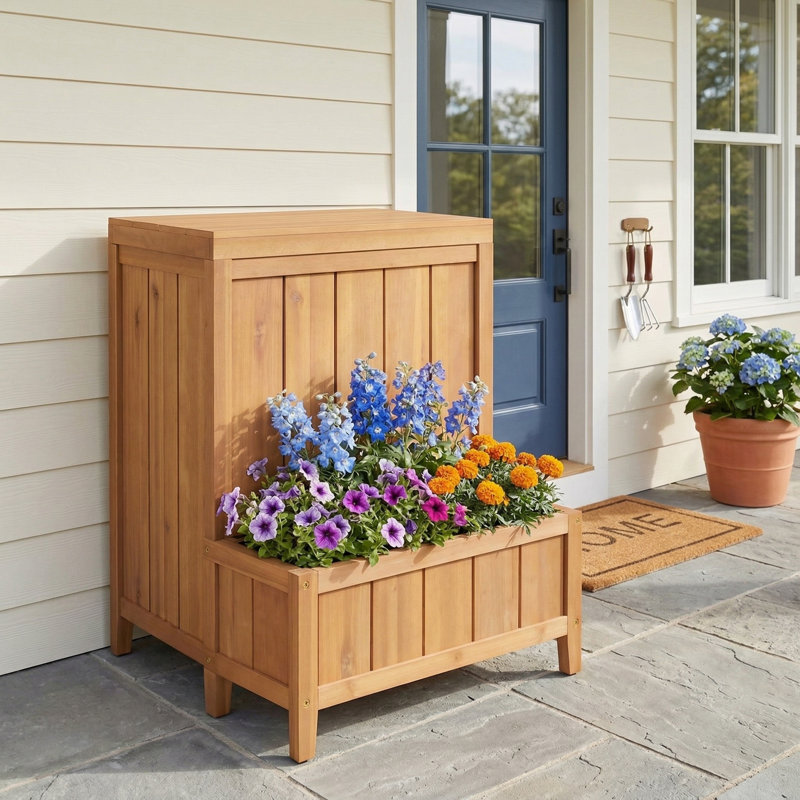 Boîte de livraison multifonctionnelle, compartiment à fleurs supérieur et grand espace de rangement pour accessoires de piscine, outils de jardin, conception verrouillable, imperméable et résistante aux intempéries