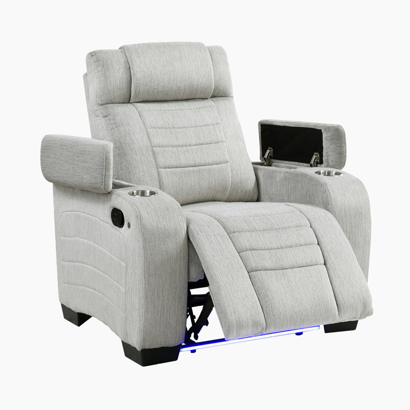  Henline 38.5" Modern & Contemporary Textured Microfiber Reclining Chair with Hidden Storage & Cup Holders, Wall-Hugger Design & LED Base Lighting