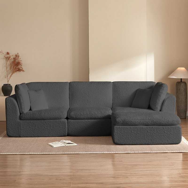 Canapé modulaire 110 po pour le salon, canapé convertible en L avec repose-pieds, canapé modulaire 3 places, Gris chenille