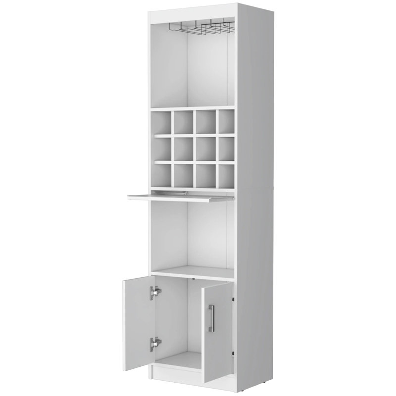 White Bar Cabinet With Practical Interior - 71.1 Inches High, 20 Wide, 15 Shelves, Engineered Wood Wine Storage Facilities And Design 2 Doors,
