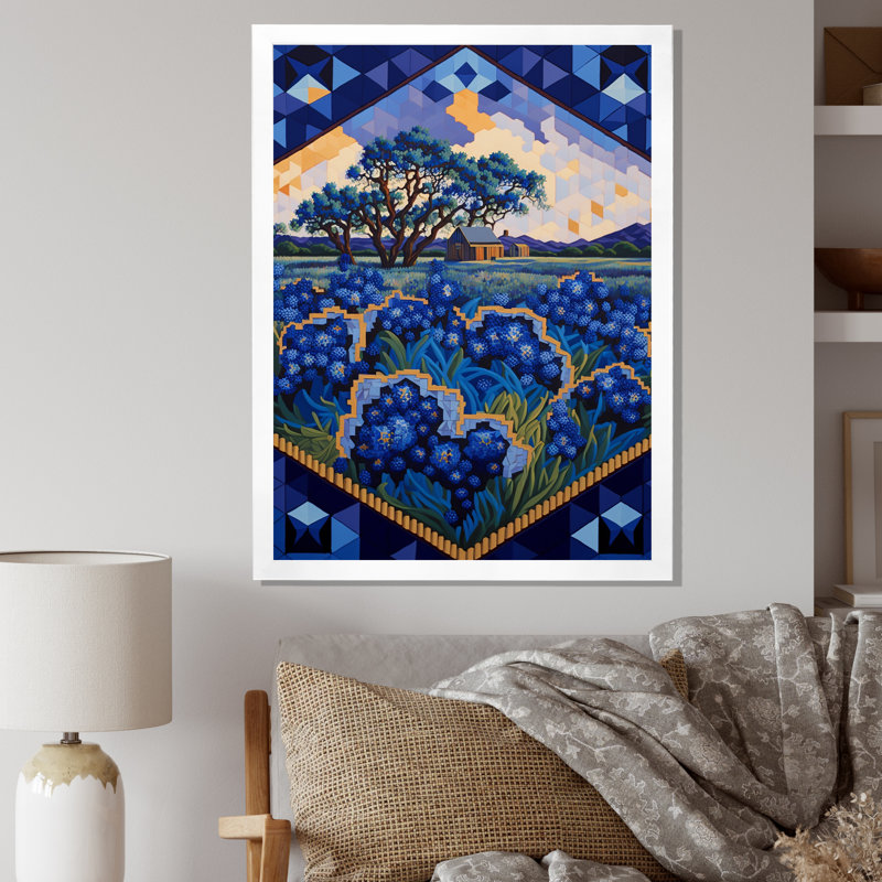 «Field of Blossoming Bluebonnets I» - Impression, Cadre simple blanc, H 20 po x l 12 po x P 1 po
