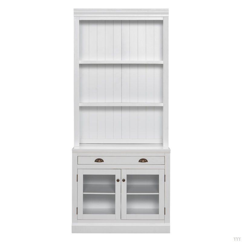 83.4"Tall Bookshelf With LED Lighting, Modern Bookcase With 2 Glass Doors And 1 Drawer,Storage Bookcase With Open Shelves For Living Room,Home Office