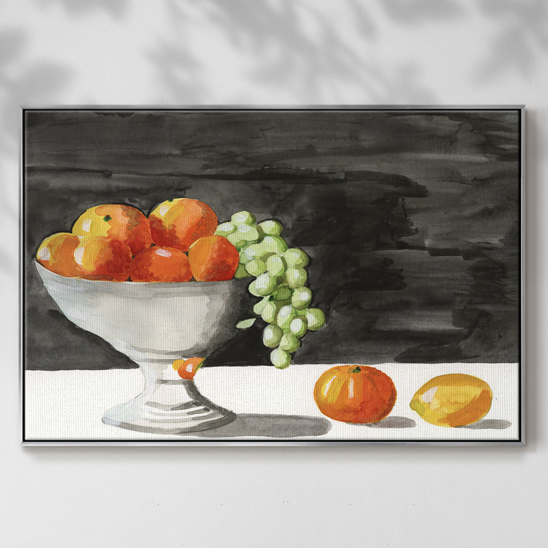 Aquarelle, bol à fruits II - impression, H 17 po x l 25 po x P 2 po, Toile argentée avec cadre flottant