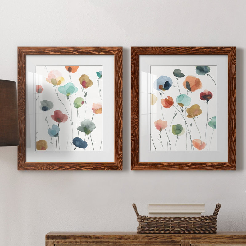 «Lollipop Garden I», ensemble de 2 impressions, Impression encadrée avec passe-partout, H 24 po x l 36 po, Noyer