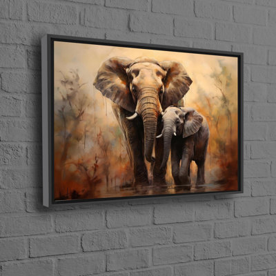 Contemporary 3D Cotton Canvas Print Featuring Mother and Baby Elephant Design Ideal as a Sophisticated Wall Decor and Personalized Gift for Dad