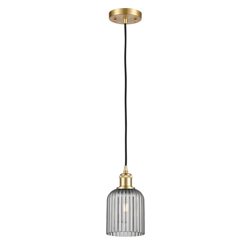 Luminaire suspendu 1 lumière Aalina, Or satiné, Gris fumée clair