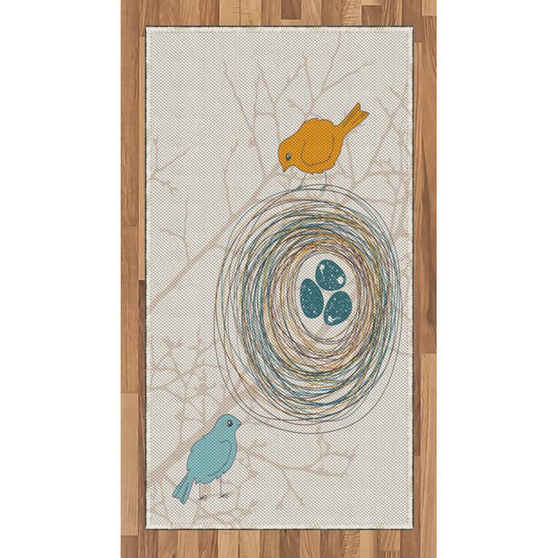 Birds High Density Long Fiber Poly Threads Decorative Area Rug Carpet, Rectangle 2'7" x 5'