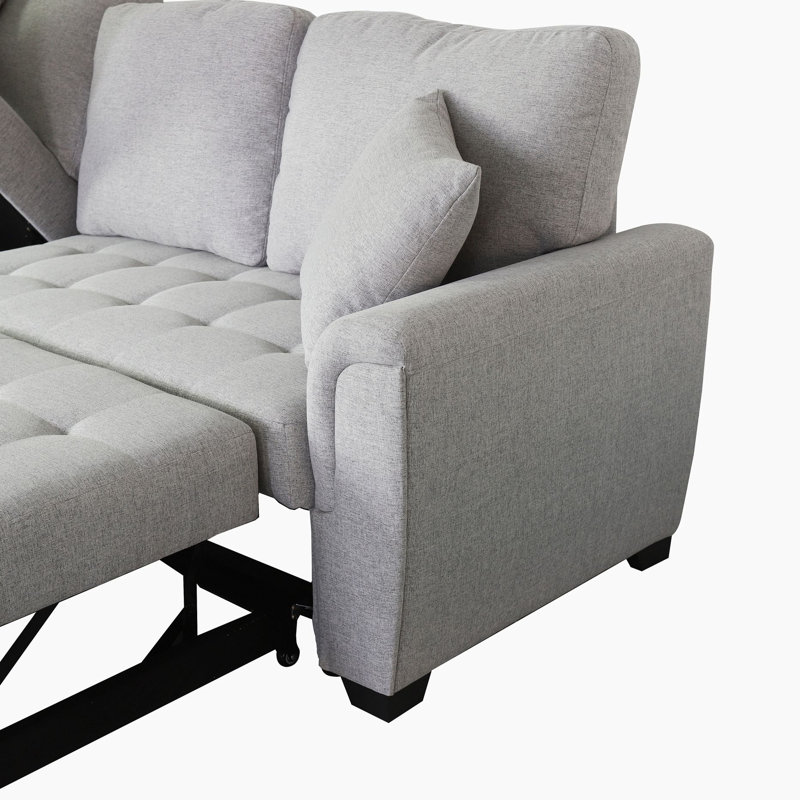 Jarlene Upholstered L-Shaped Sectional Left Hand Facing, Left-hand, Light Gray 100% Linen