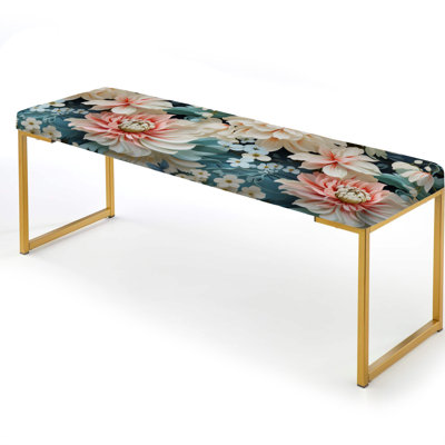 Damask Upholstered Gold Bench