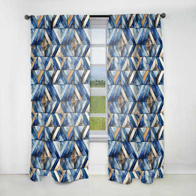 Rustic Cobalt Lattices Elegance I - Modern Velvet Curtain - Room Darkening - 1 Panel