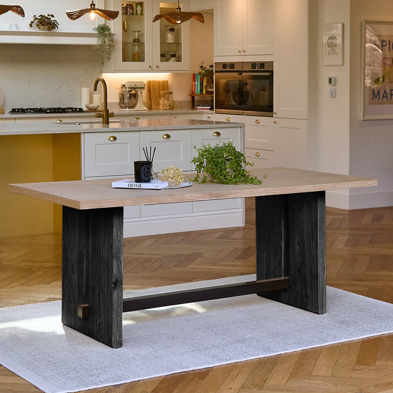 Solid Wood Base Dining Table, Black