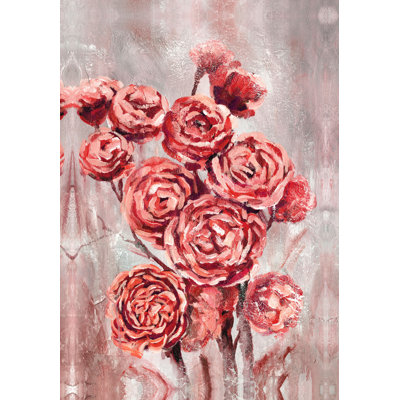 Red Roses on Grey - Painting Print