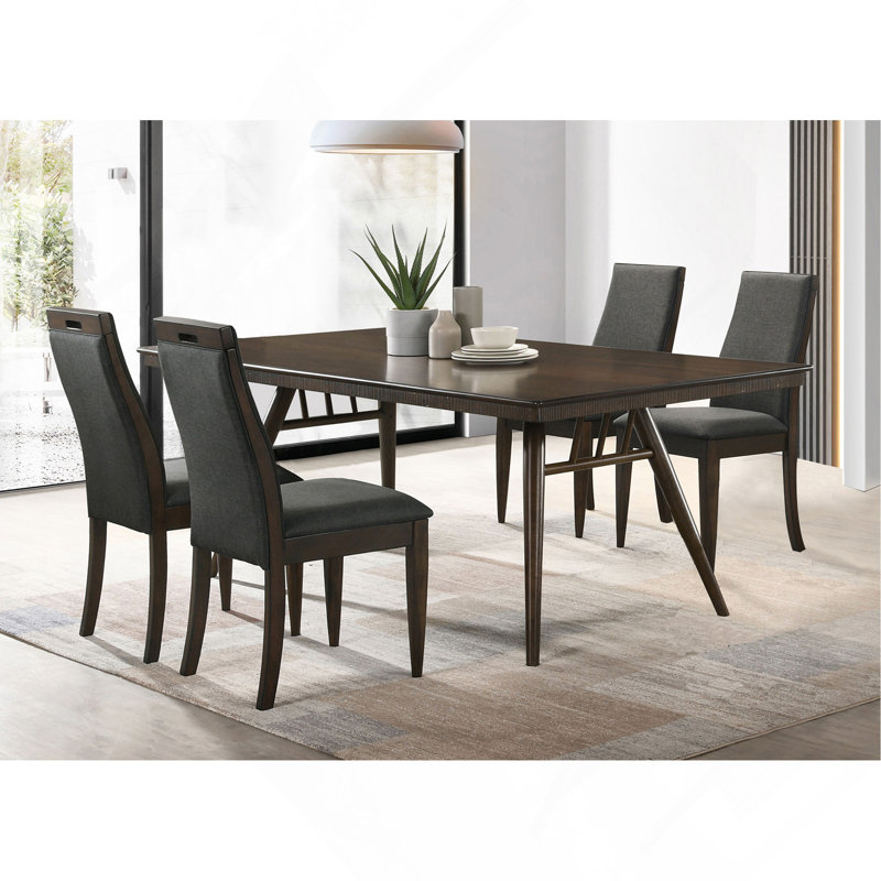 Grey And Dark Walnut 5-Piece Rectangular Dining Set, 5 Pieces: Table, 4 Chairs