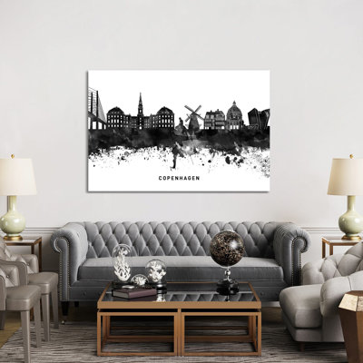 Copenhagen Skyline Black & White - Wrapped Canvas Print