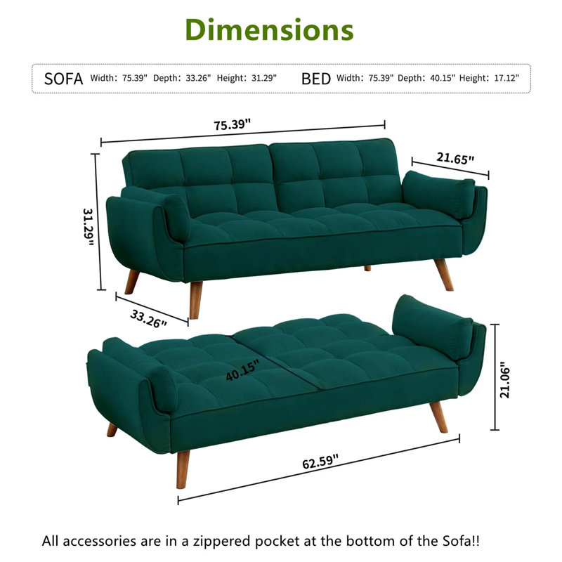 Canapé-lit à futon capitonné Esung, Lin vert