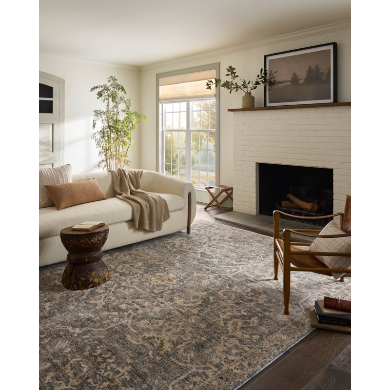 Junie Blue and Natural Round Synthetic Area Rug