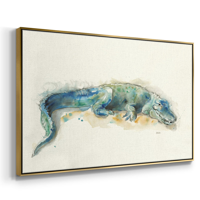 " Alligator ", 27" H x 41" W x 2" D, Gold Closed Corner Framed Canvas