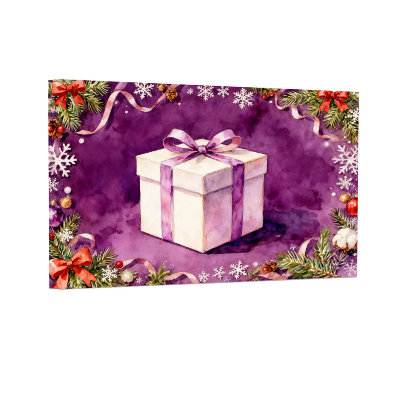Boîte-cadeau de Noël mauve, aquarelle de Noël, H 12 po x l 18 po