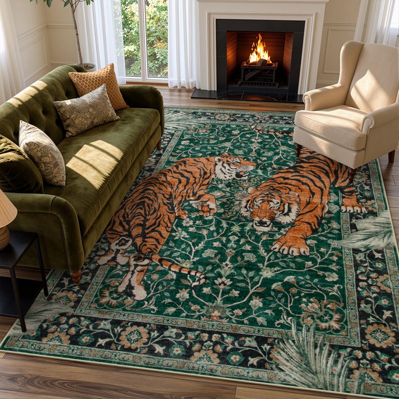 Botho Oriental Tiger Vintage Washable Area Rug - Soft Cashmere Carpet for Living Room, Bedroom, or Office, Rectangle 8' x 10'
